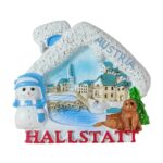 hallstatt austria snowy village fridge magnets – winter travel souvenir & cute snowman decor