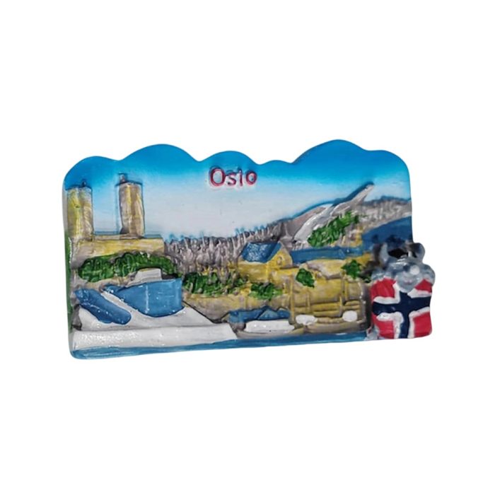 oslo norway fridge magnet – city skyline souvenir with troll character & nordic charm decor