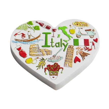 italy symbols heart shaped fridge magnet – fun italian culture collage for travel gift & refrigerator art