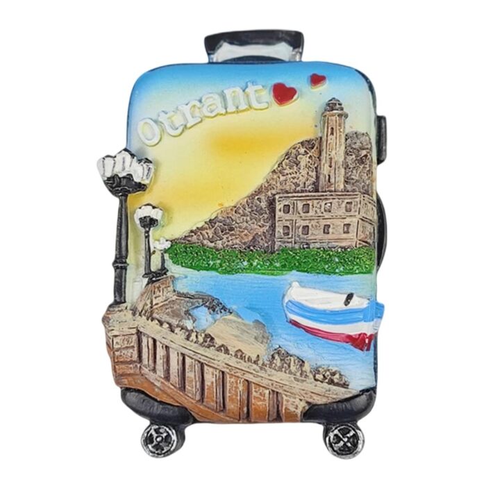 otranto italy fridge magnet – waterfront lighthouse with suitcase shape – mediterranean adventure decor & message holder