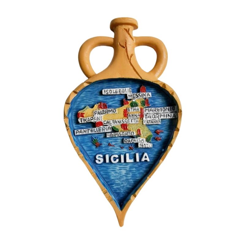 sicilia island map fridge magnet ceramic jug design with cities – unique sicilian gift & fridge art decor