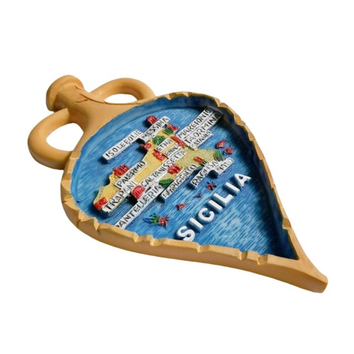 sicilia island map fridge magnet ceramic jug design with cities – unique sicilian gift & fridge art decor