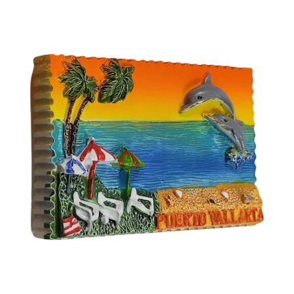3d puerto vallarta dolphin fridge magnets mexican coastal scene with palm trees & sunset decor