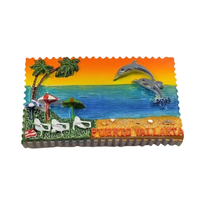 3d puerto vallarta dolphin fridge magnets mexican coastal scene with palm trees & sunset decor