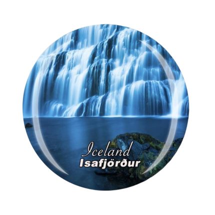 isafjörður iceland waterfall scene fridge magnet – scenic nature travel keepsake & nordic decor