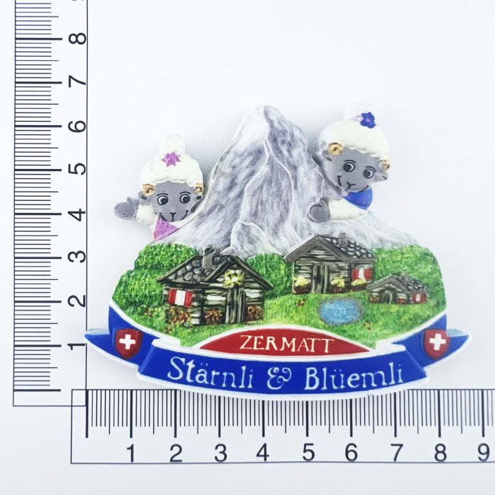 zermatt lambs & chalet switzerland fridge magnet – mountain scene souvenir gift for kids & family decor