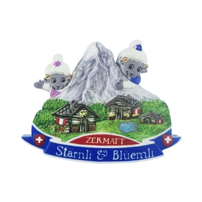 zermatt lambs & chalet switzerland fridge magnet – mountain scene souvenir gift for kids & family decor