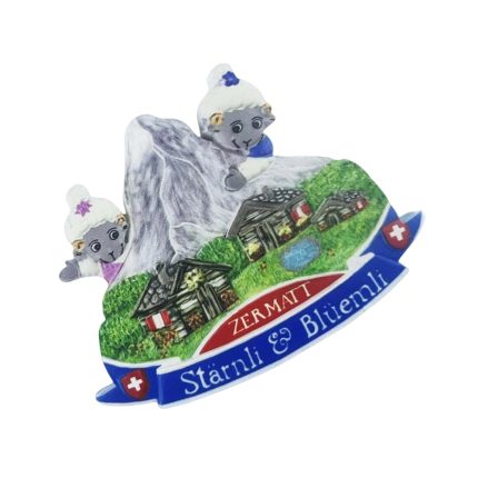 zermatt lambs & chalet switzerland fridge magnet – mountain scene souvenir gift for kids & family decor