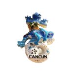 vibrant gecko & dolphins fridge magnet cancun mexico beach theme with palm tree & shell base