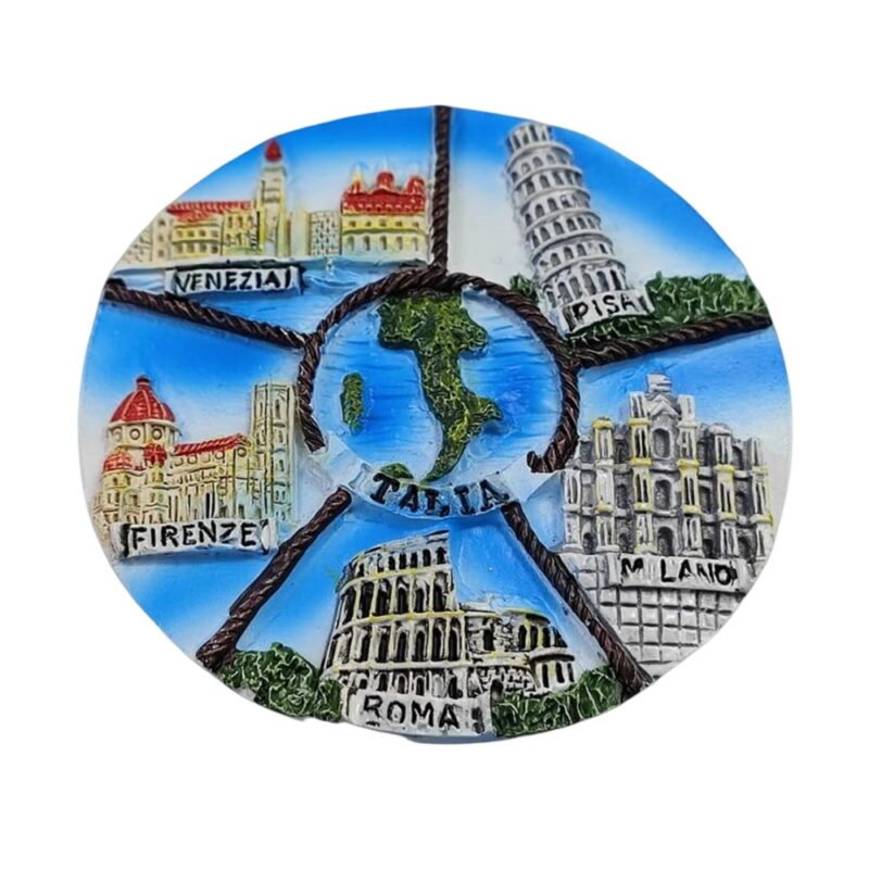 italy cities map round fridge magnet – venice, pisa, rome, milan, florence landmark gift for travelers & office memo decor