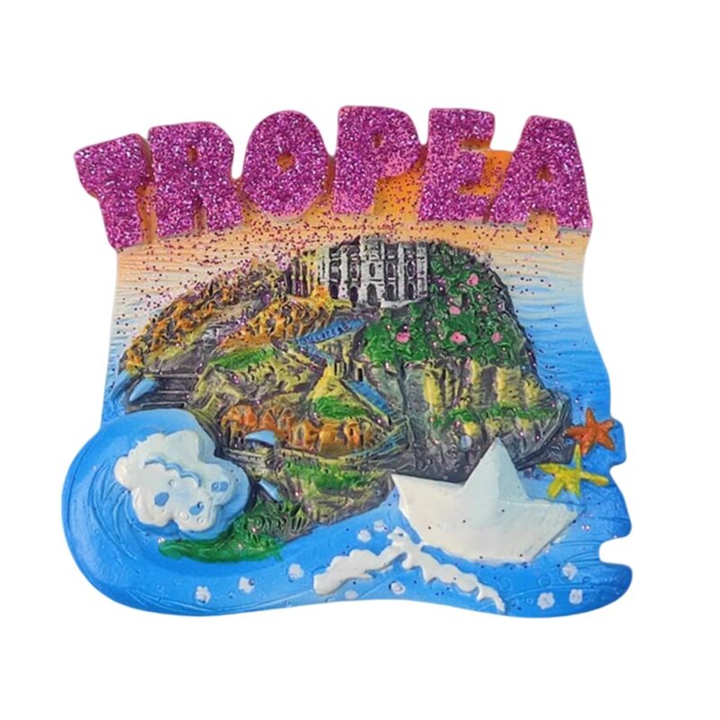 tropea italy fridge magnet glitter coastline edition, sunset souvenir with sea and starfish details