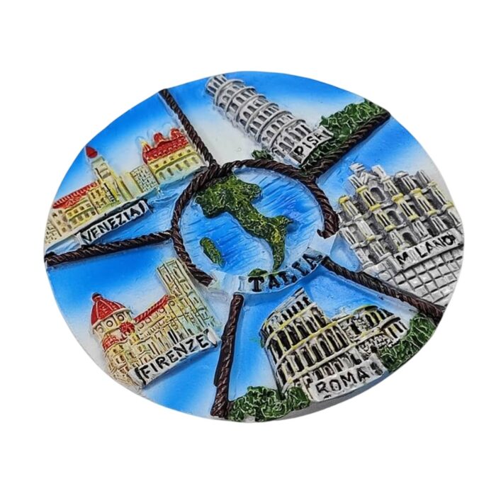 italy cities map round fridge magnet – venice, pisa, rome, milan, florence landmark gift for travelers & office memo decor