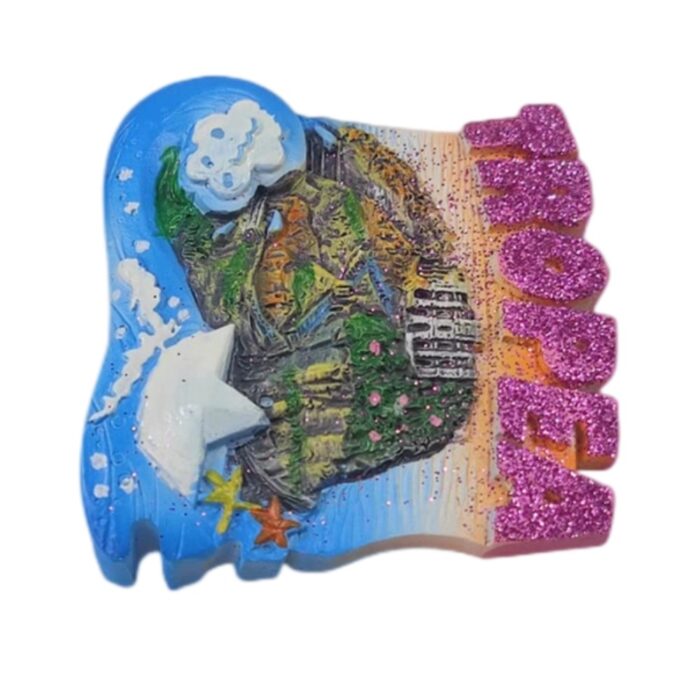 tropea italy fridge magnet glitter coastline edition, sunset souvenir with sea and starfish details