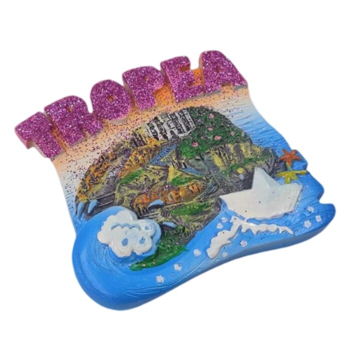 tropea italy fridge magnet glitter coastline edition, sunset souvenir with sea and starfish details