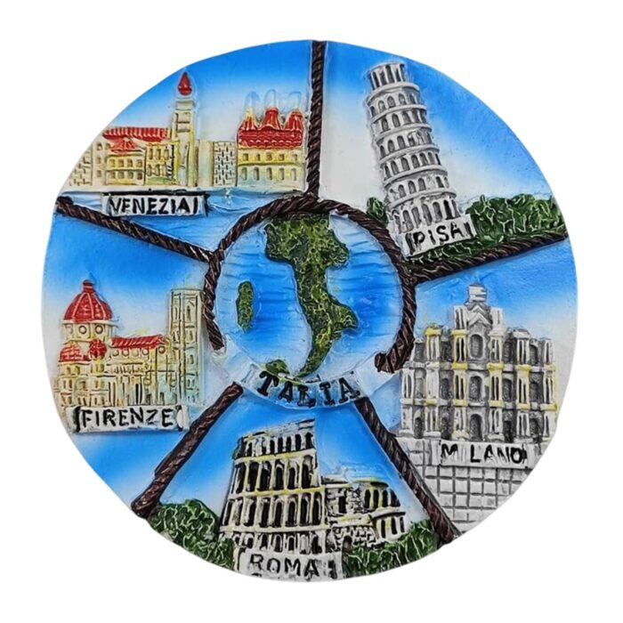 italy cities map round fridge magnet – venice, pisa, rome, milan, florence landmark gift for travelers & office memo decor