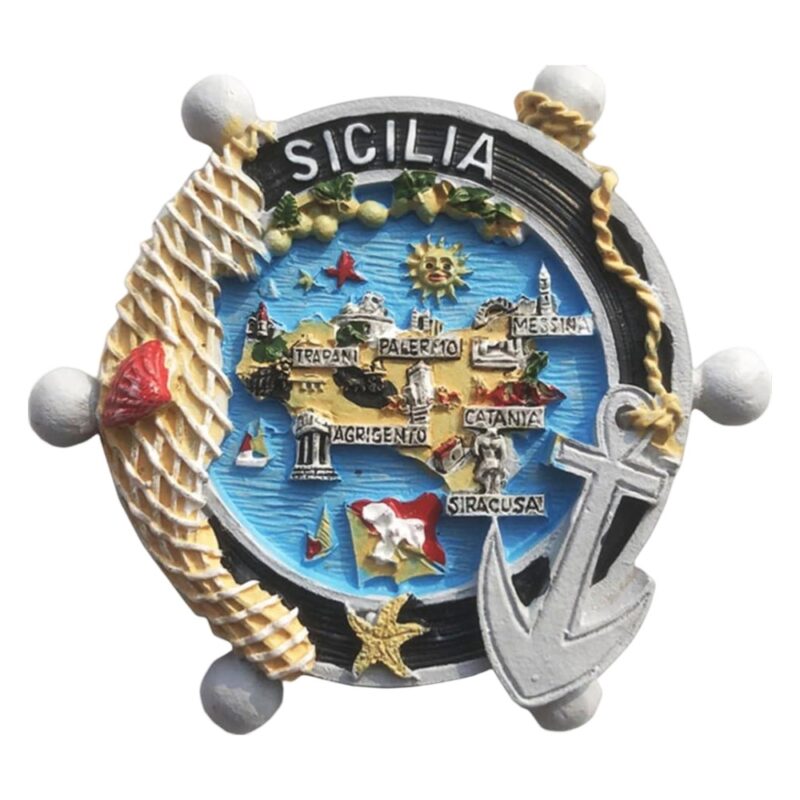 sicily map italy fridge magnet – island touristic landmark design for travel memory & nautical decor