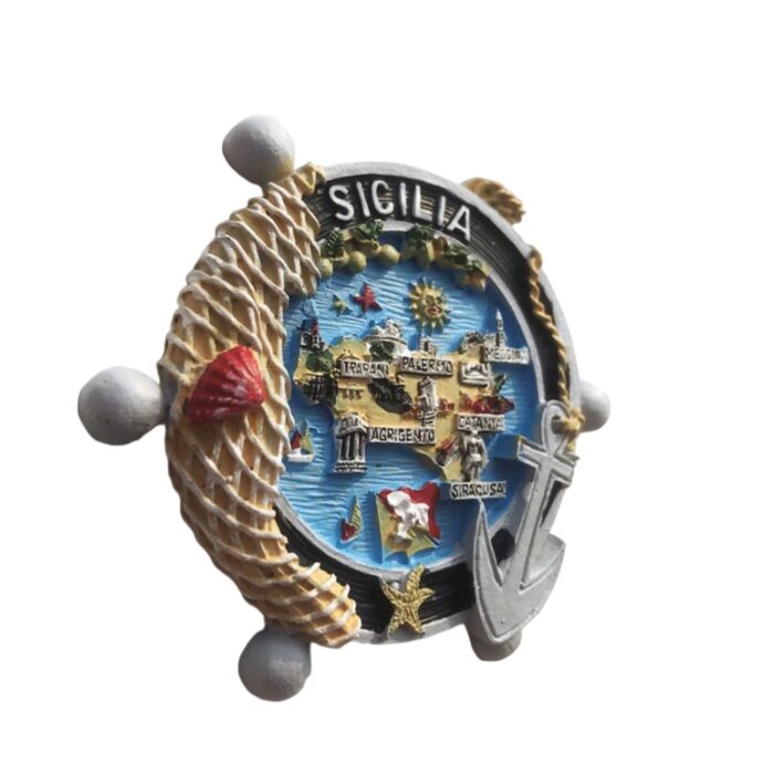 sicily map italy fridge magnet – island touristic landmark design for travel memory & nautical decor