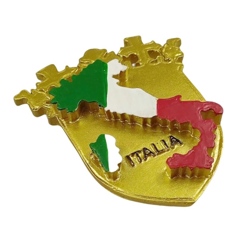 italia map fridge magnet golden crest design with national flag colors & country pride decor