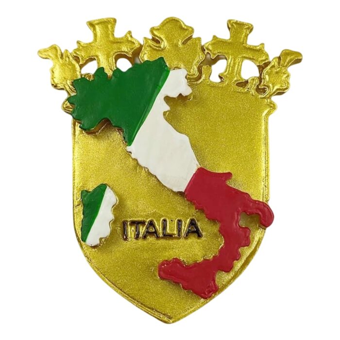 italia map fridge magnet golden crest design with national flag colors & country pride decor