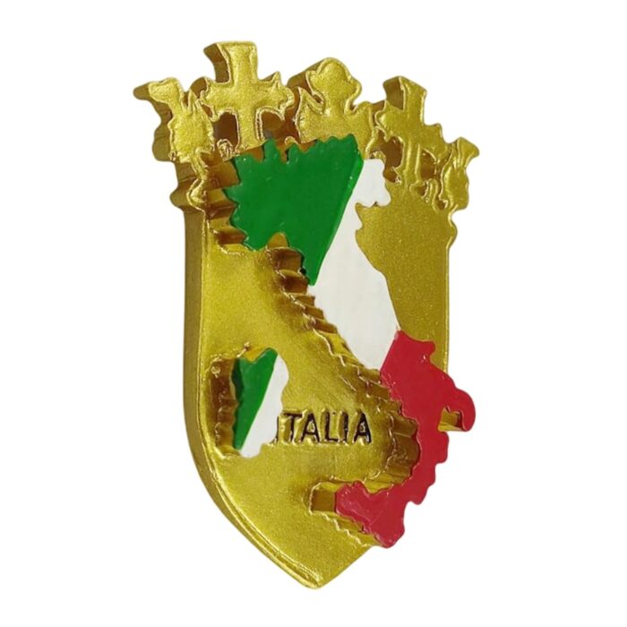 italia map fridge magnet golden crest design with national flag colors & country pride decor