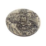 ancient maya god fridge magnet intricate metal relief coin with pyramid & hieroglyphic symbols