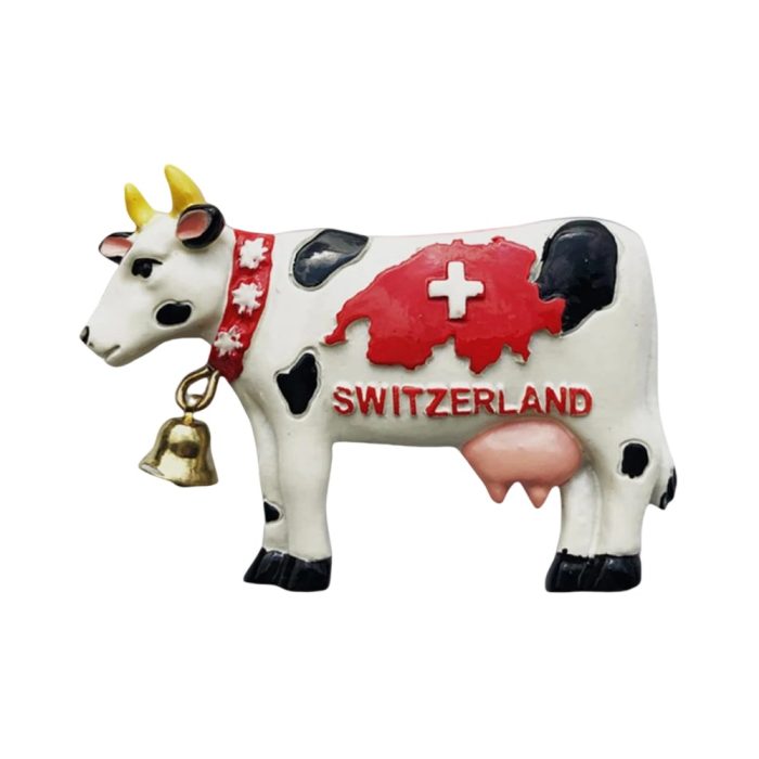 switzerland cow shape fridge magnet – swiss flag & bell travel souvenir gift for fridge or board decor