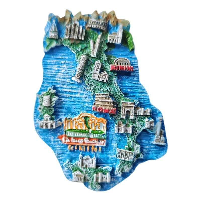 italy map fridge magnet colorful 3d landmark icons of rome, milan, rimini & more perfect for world travelers