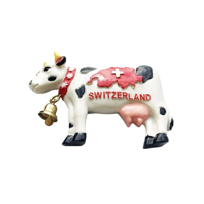 switzerland cow shape fridge magnet – swiss flag & bell travel souvenir gift for fridge or board decor