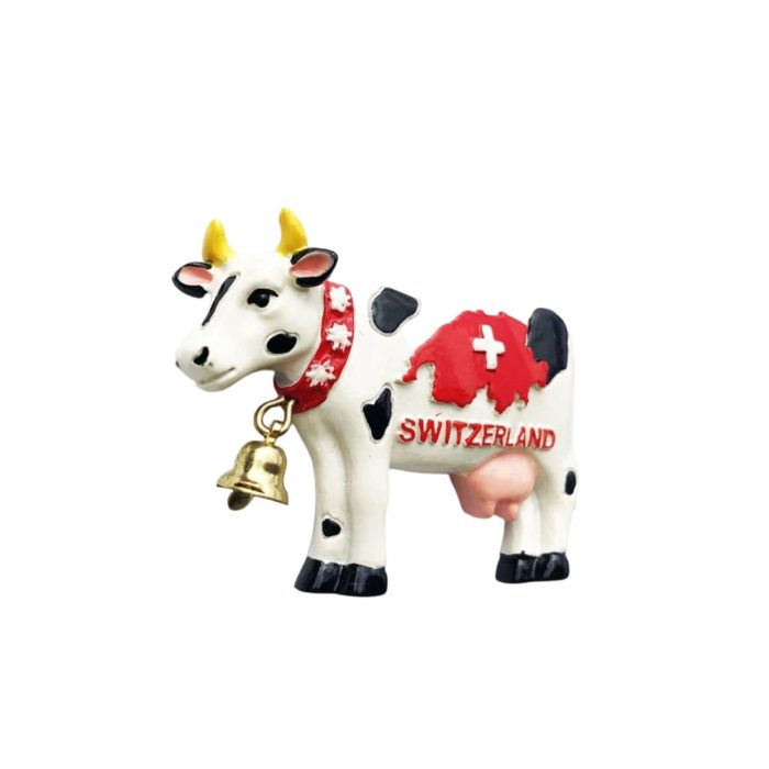 switzerland cow shape fridge magnet – swiss flag & bell travel souvenir gift for fridge or board decor