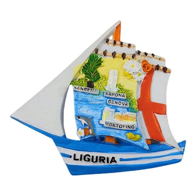 liguria italy fridge magnet sailing boat shaped 3d map of portofino, genoa & sanremo nautical travel souvenir