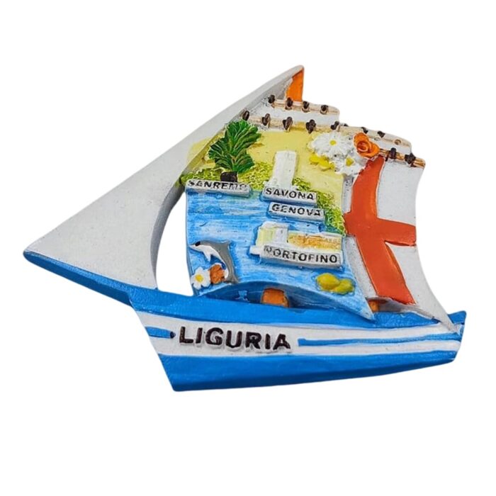liguria italy fridge magnet sailing boat shaped 3d map of portofino, genoa & sanremo nautical travel souvenir