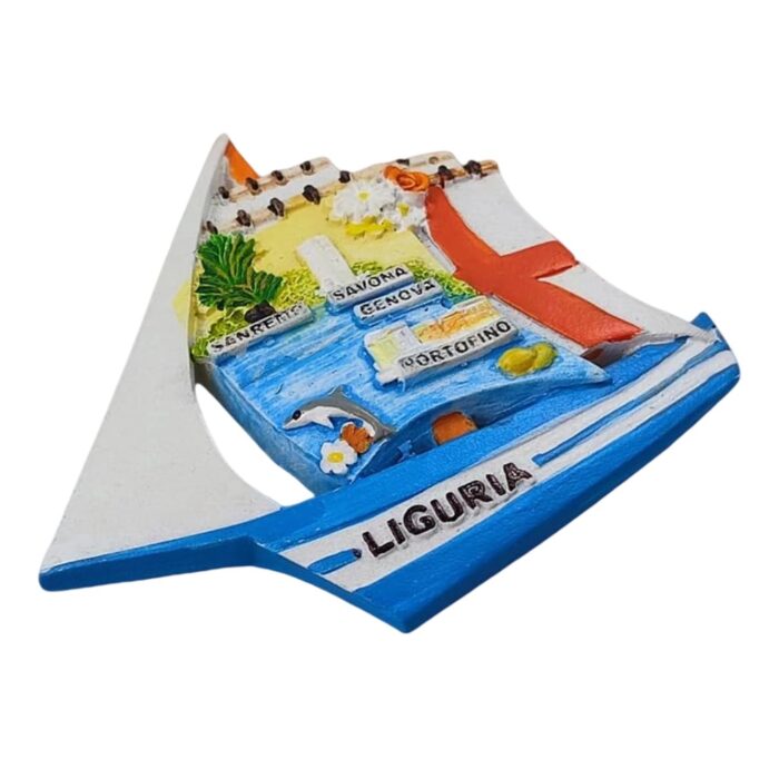liguria italy fridge magnet sailing boat shaped 3d map of portofino, genoa & sanremo nautical travel souvenir