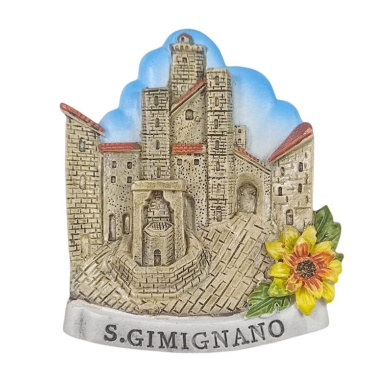 san gimignano italy fridge magnet medieval towers and sunflower, tuscan travel gift & kitchen decor