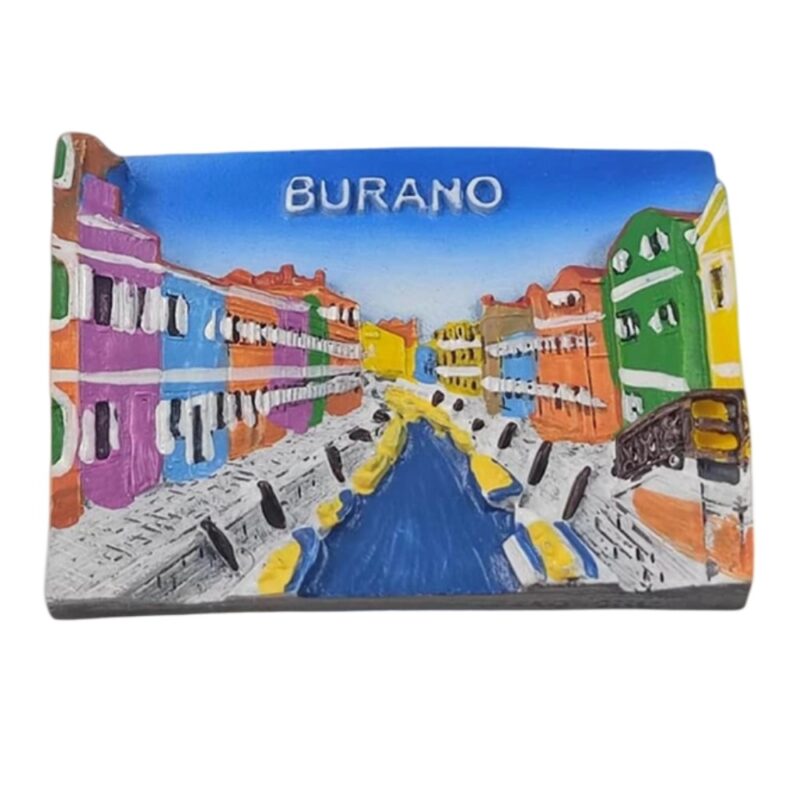 burano italy fridge magnet colorful canal houses scene, venice lagoon souvenir for art lovers
