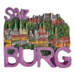 salzburg austria fridge magnets – colorful hilltop city souvenir & bold typography decor