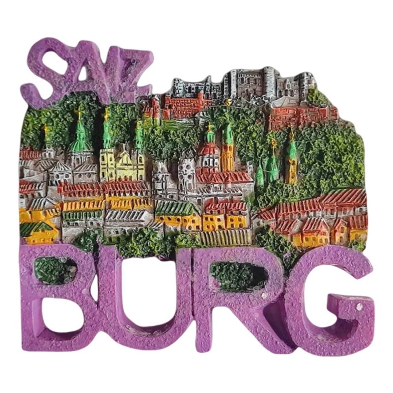 salzburg austria fridge magnets – colorful hilltop city souvenir & bold typography decor