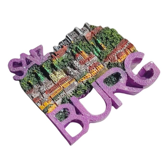 salzburg austria fridge magnets – colorful hilltop city souvenir & bold typography decor