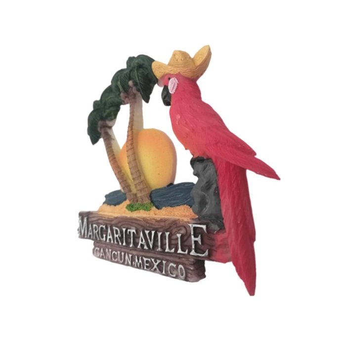 margaritaville parrot fridge magnet cheerful cancun mexico resort souvenir with sunset & palms