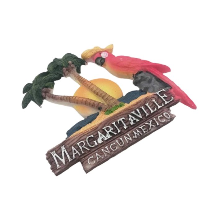 margaritaville parrot fridge magnet cheerful cancun mexico resort souvenir with sunset & palms