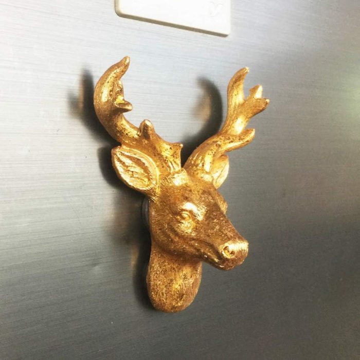 golden moose head fridge magnet – norway inspired rustic lodge decor for nordic nature lovers