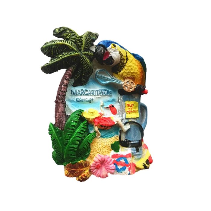 tiki bar parrot fridge magnet whimsical margaritaville cocktail theme with "out of order" sign