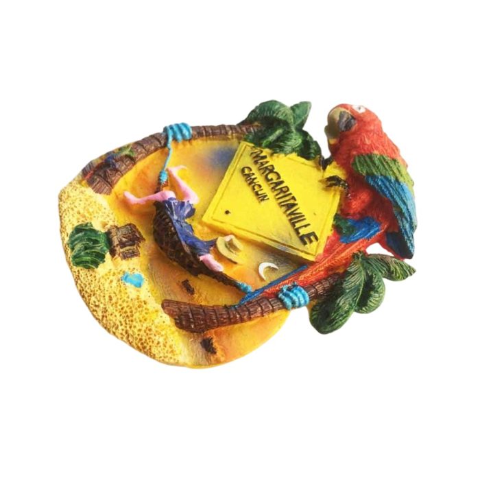 hammock paradise fridge magnet 3d margaritaville cancun scene with macaw & relaxing vacation vibes
