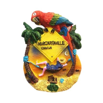 hammock paradise fridge magnet 3d margaritaville cancun scene with macaw & relaxing vacation vibes