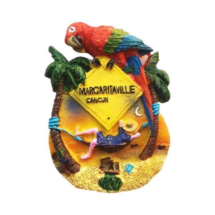 hammock paradise fridge magnet 3d margaritaville cancun scene with macaw & relaxing vacation vibes