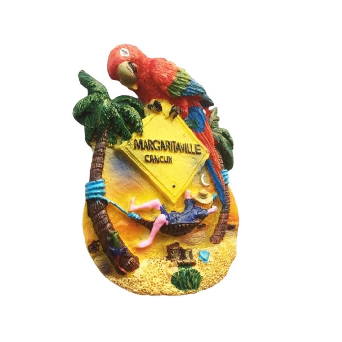 hammock paradise fridge magnet 3d margaritaville cancun scene with macaw & relaxing vacation vibes