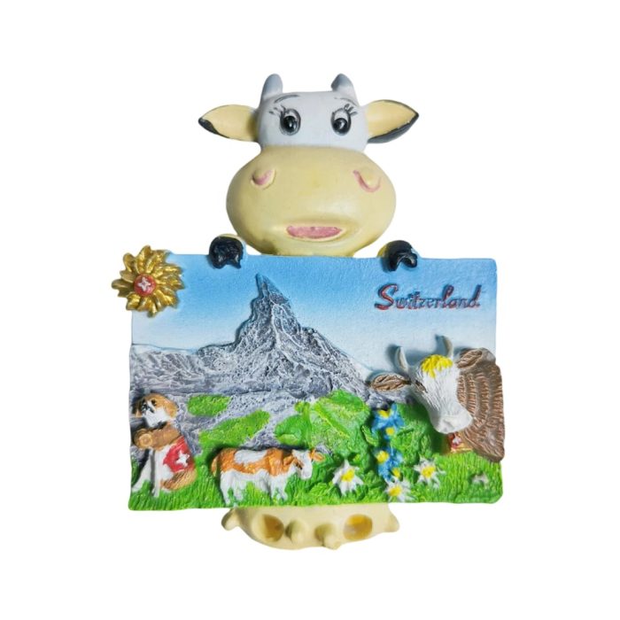 switzerland cow style fridge magnet – alpine animal scene travel souvenir gift for kitchen or whiteboard