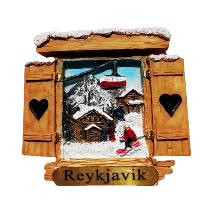 reykjavik iceland winter ski village fridge magnet – scenic snow souvenir & alpine holiday gift