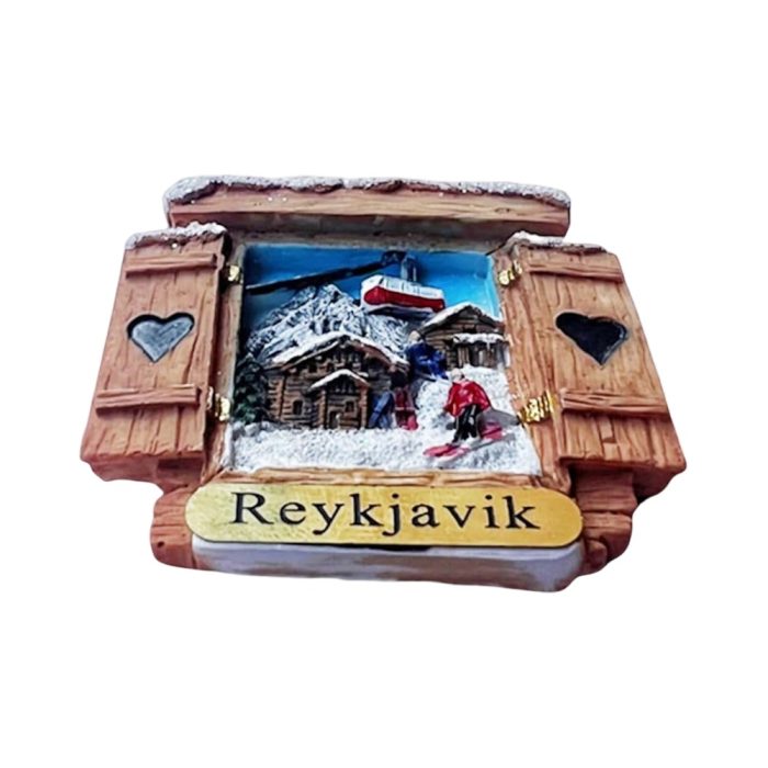 reykjavik iceland winter ski village fridge magnet – scenic snow souvenir & alpine holiday gift