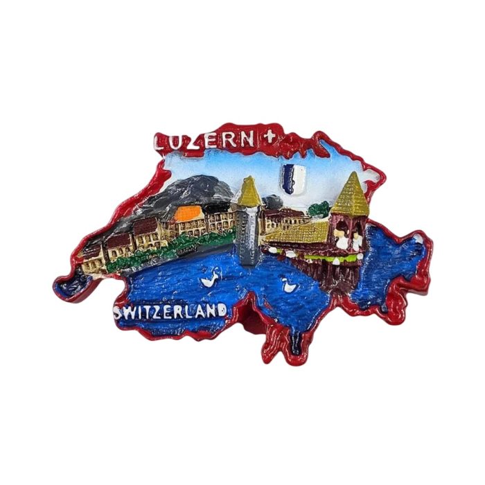 lucerne map shaped switzerland fridge magnet – chapel bridge scene travel gift for magnet collectors