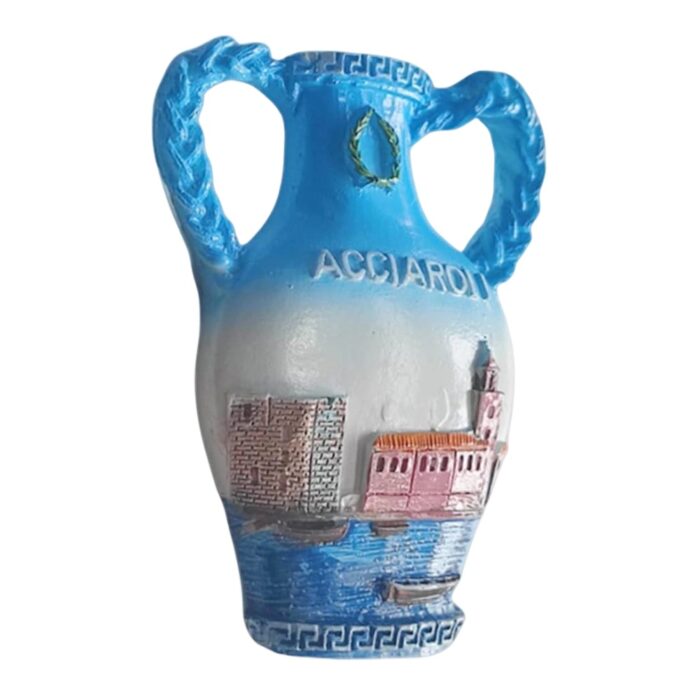 acciaroli italy fridge magnet – ceramic amphora coastal scene souvenir & mediterranean decor